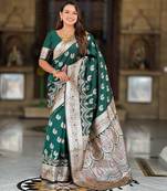 Soft banarasi silk saree with zari weaving meenakari touchup design all over the saree