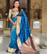 Soft paithani silk saree with zari weawing motifs design and meenakari weawing rich pallu