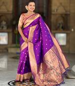 Soft paithani silk saree with zari weawing motifs design and meenakari weawing rich pallu
