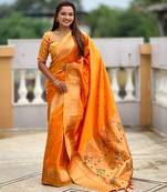 Soft paithani silk saree with zari weawing motifs design and meenakari weawing rich pallu