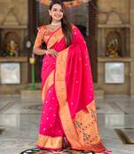 Soft paithani silk saree with zari weawing motifs design and meenakari weawing rich pallu