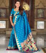 Soft paithani silk saree with zari weawing motifs design and meenakari weawing rich pallu