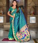 Soft paithani silk saree with zari weawing motifs design and meenakari weawing rich pallu
