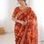 orange heavy marble bright patta saree with flower print & embroidery work | cut work lace border