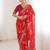 red heavy marble bright patta saree with flower print & embroidery work | cut work lace border