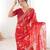 red heavy marble bright patta saree with flower print & embroidery work | cut work lace border