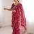 pink heavy marble bright patta saree with flower print & embroidery work | cut work lace border
