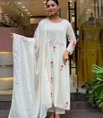 White ready-to-wear chanderi silk kurta set with embroidered dupatta