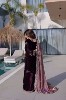 Wine premium ice velvet kurti palazzo set with sequins embroidered fendi dupatta party wear ready-made 2