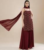 Maroon embroidered silk sharara set
