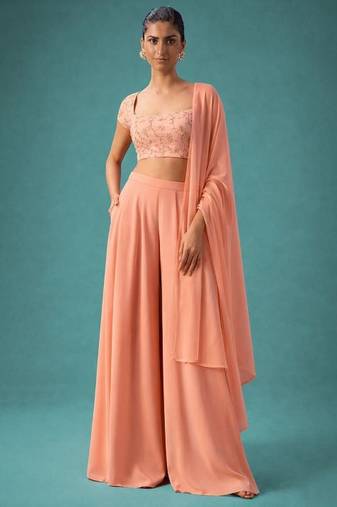 Peach embroidered crepe co ord set