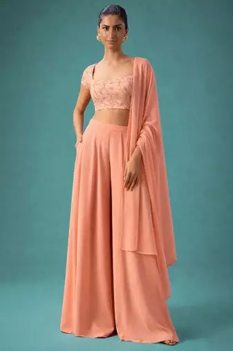 Peach embroidered crepe co ord set