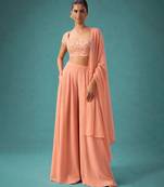 Peach embroidered crepe co ord set
