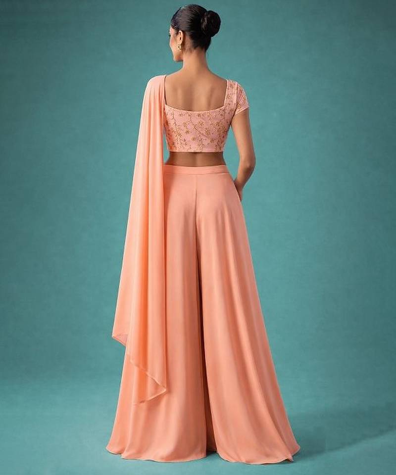 Peach embroidered crepe co ord set