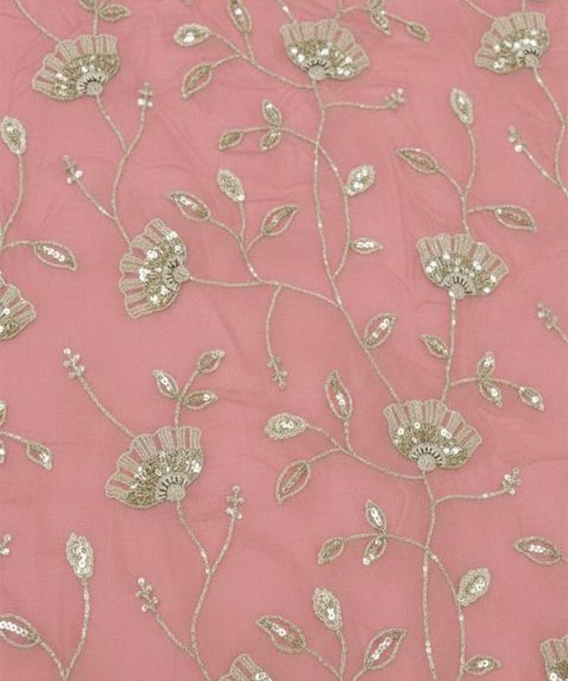 Pink embroidered poly crepe anarkali set