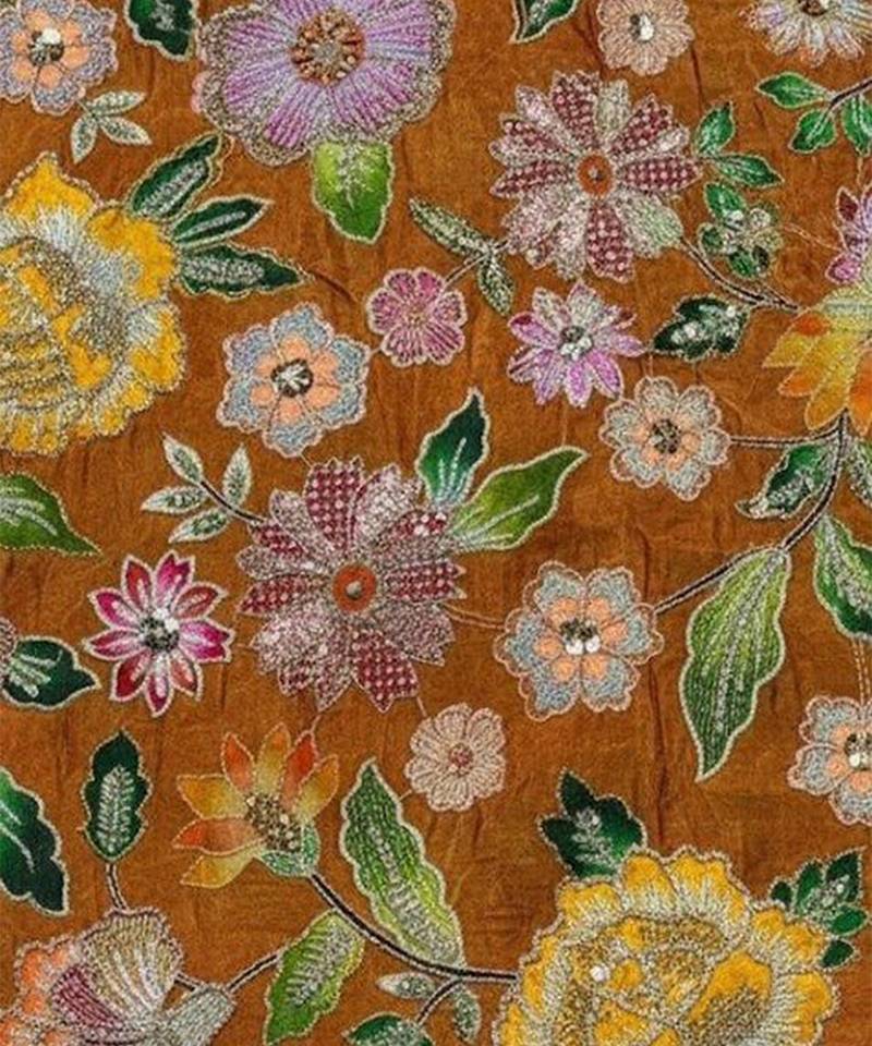 Brown printed crepe anarkali set