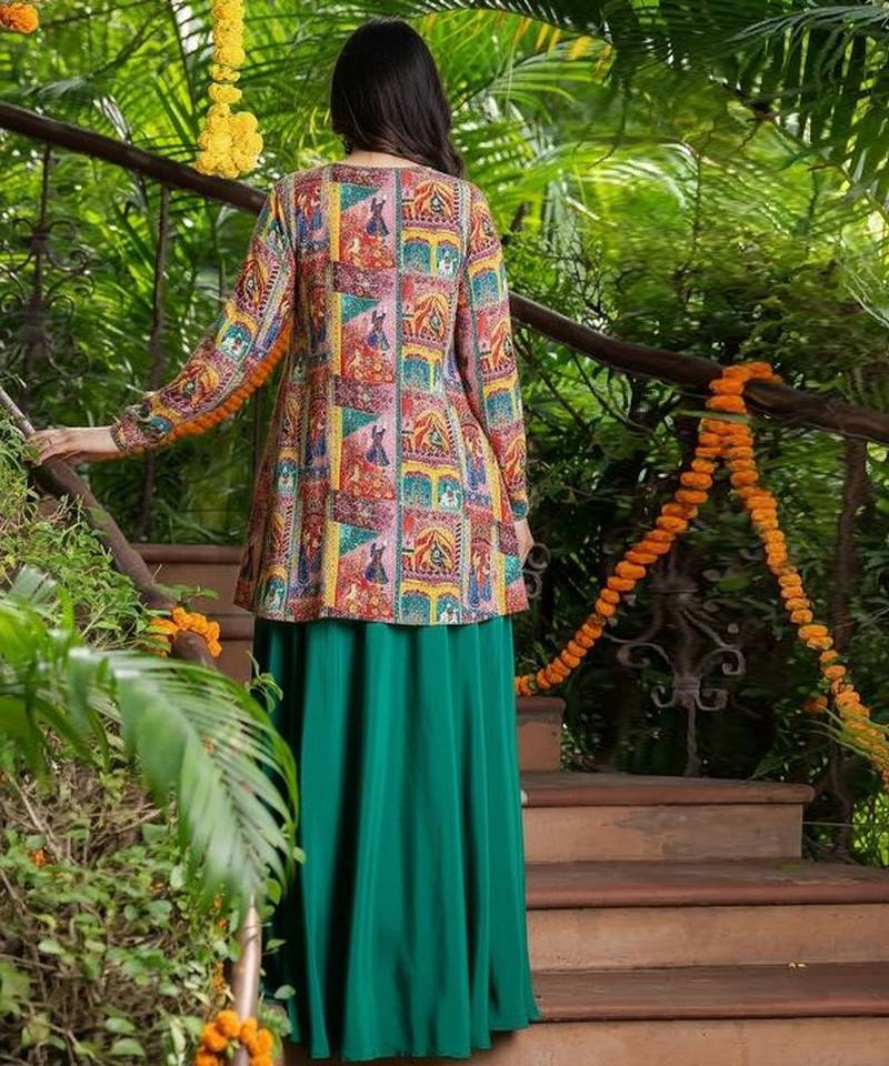 Multicolor printed chinon co ord set