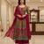 Wine printed brocade anarkali set