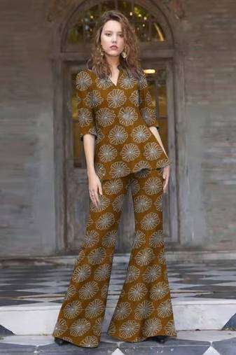 Brown printed silk co ord set