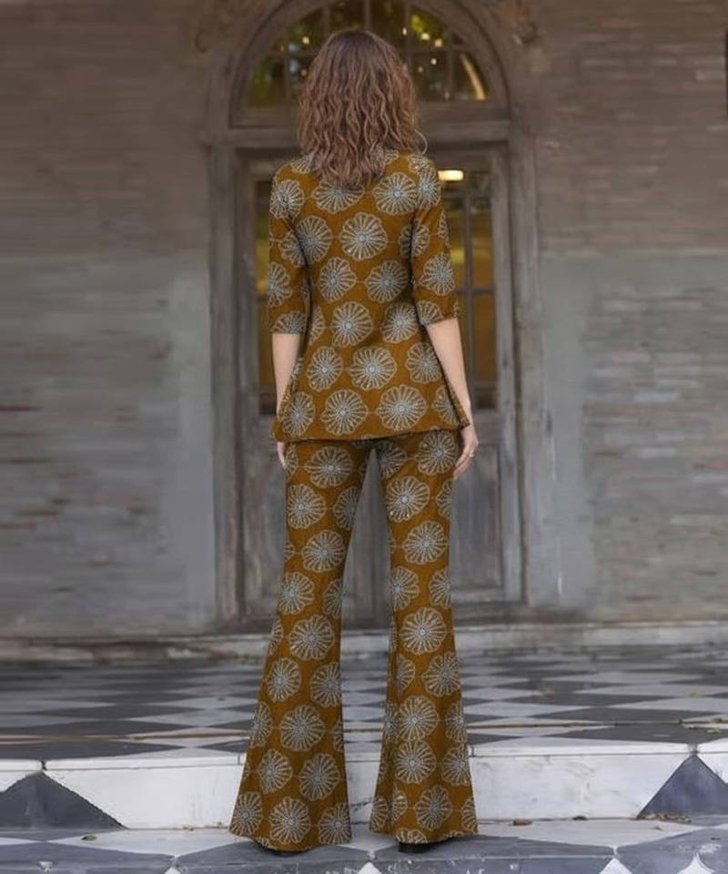 Brown printed silk co ord set