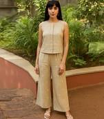 Beige embroidered linen co ord set