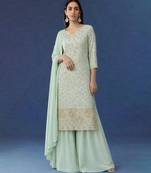 Light green embroidered crepe sharara set