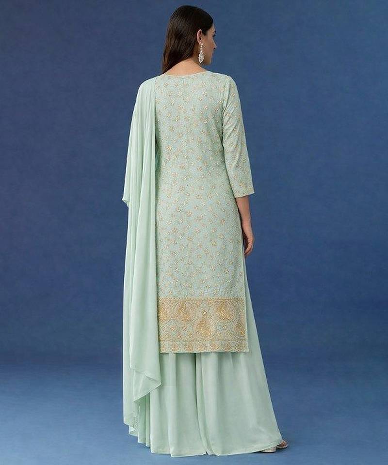 Light green embroidered crepe sharara set