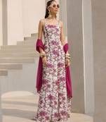 Pink printed crepe anarkali set
