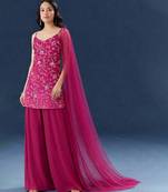Pink embroidered silk sharara set