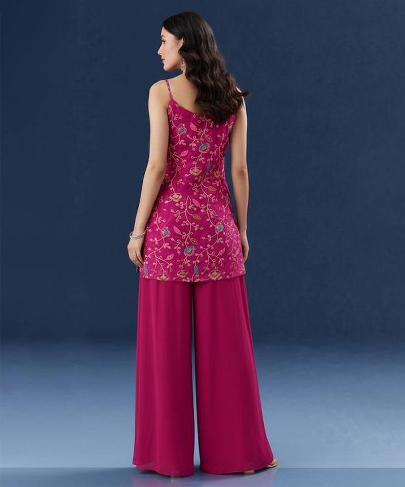 Pink embroidered silk sharara set