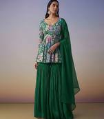 Green printed chinon sharara set