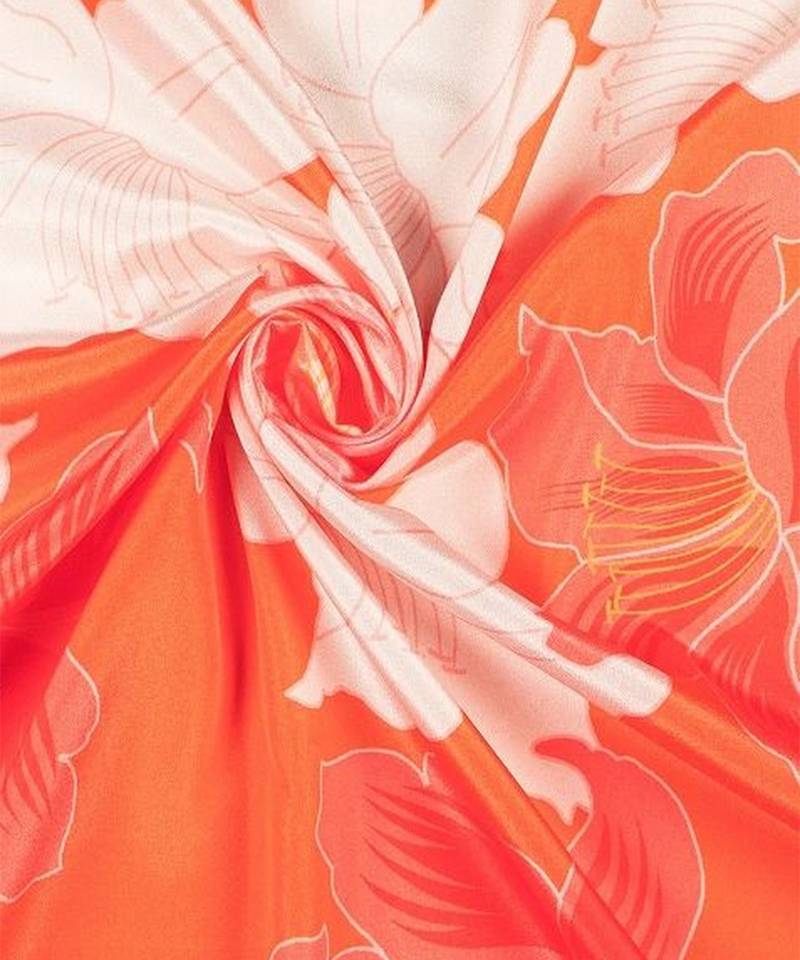 Orange printed silk kurta set