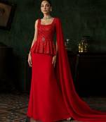 Red embroidered net fusion set