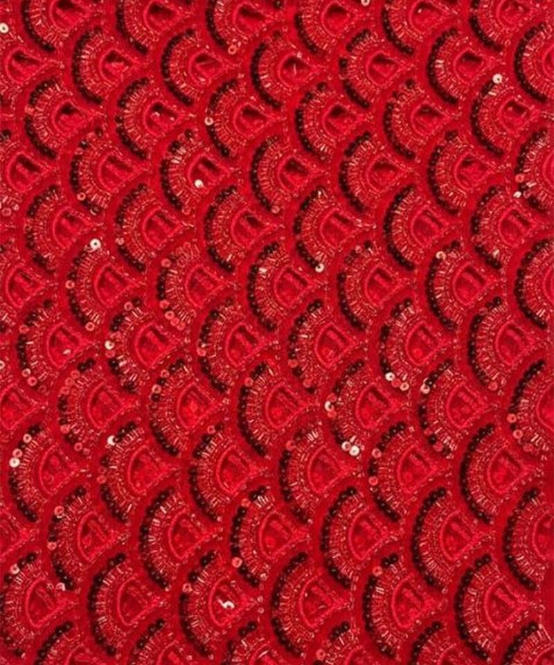 Red embroidered net fusion set