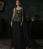 Black embroidered net fusion set