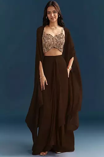 Brown printed jacquard co ord set