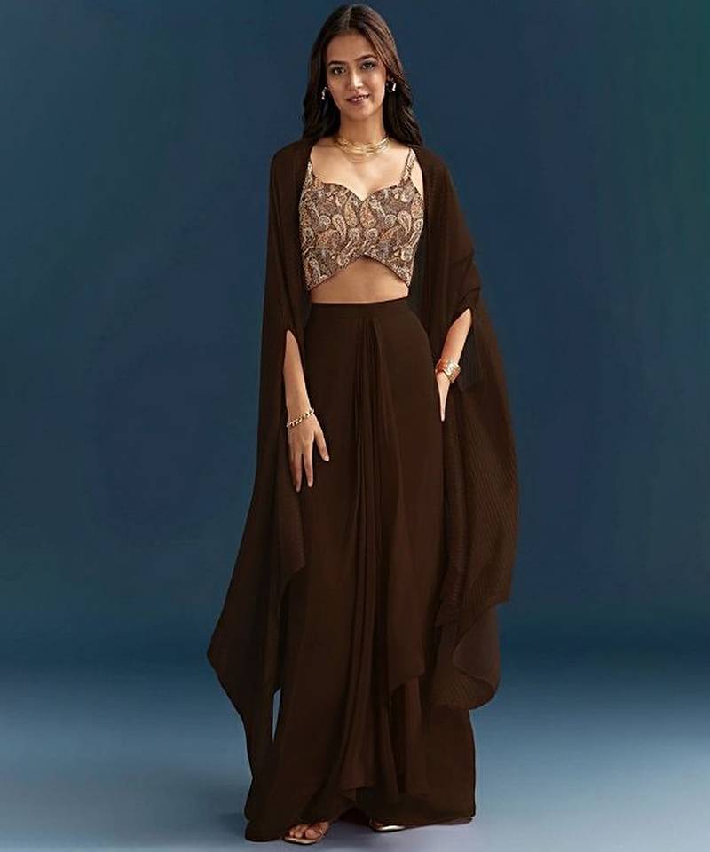 Brown printed jacquard co ord set