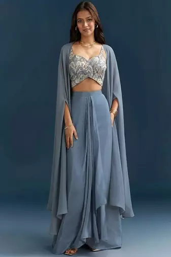 Blue printed jacquard co ord set