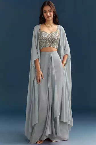 Grey printed jacquard co ord set