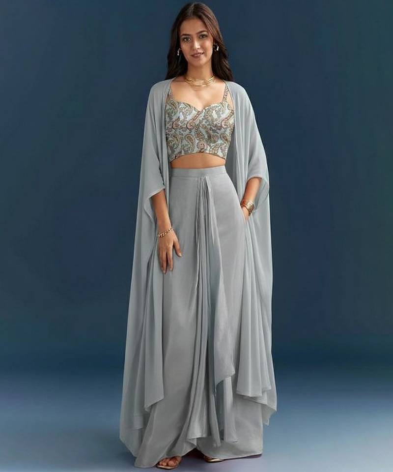 Grey printed jacquard co ord set