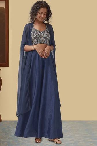 Navy blue printed jacquard co ord set