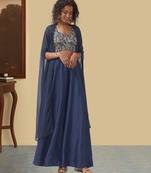 Navy blue printed jacquard co ord set