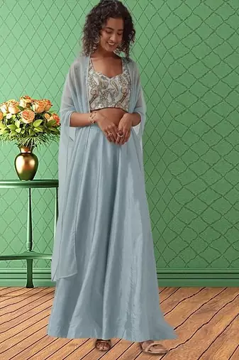 Light blue printed jacquard co ord set