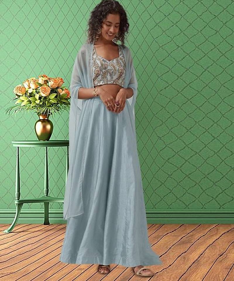 Light blue printed jacquard co ord set