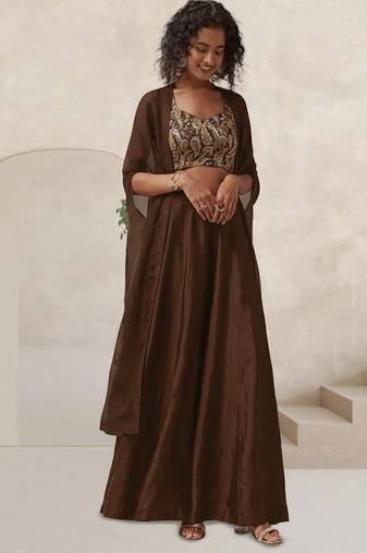 Brown printed jacquard co ord set