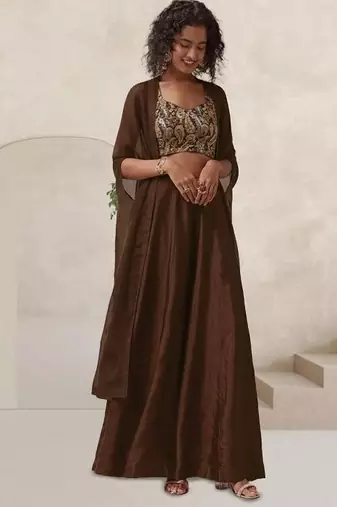 Brown printed jacquard co ord set