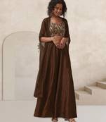 Brown printed jacquard co ord set