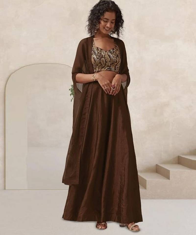 Brown printed jacquard co ord set