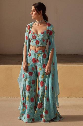 Blue printed organza co ord set