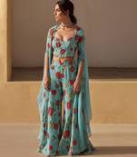 Blue printed organza co ord set